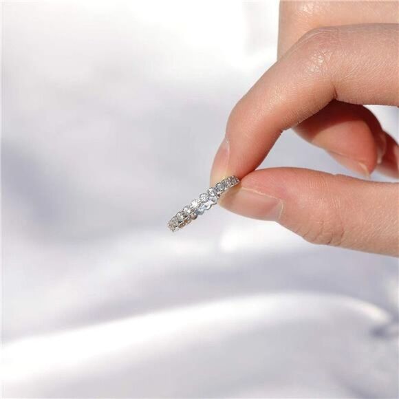 Sterling Silver 2MM Cubic Zirconia CZ Ring Stackable Ring Eternity Ring-SIZE 7 - Picture 1 of 5